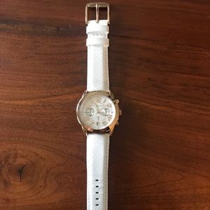 Michael Kors rose gold and white leather watch